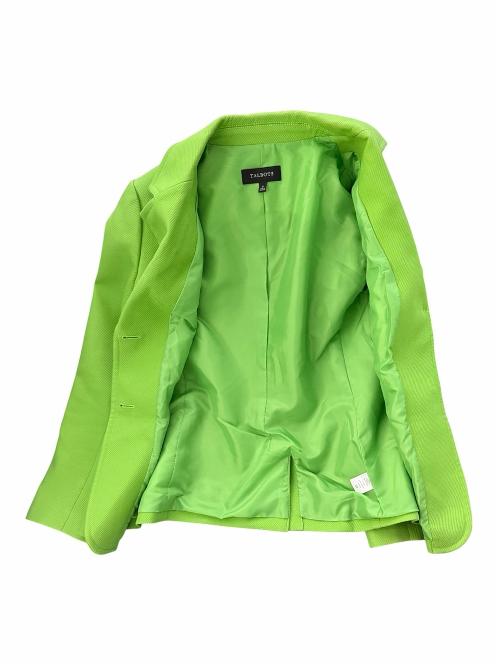 Talbots Lime/Apple Green 100% Cotton Blazer Size 8 Two Button Tailored Jacket - Picture 9 of 14